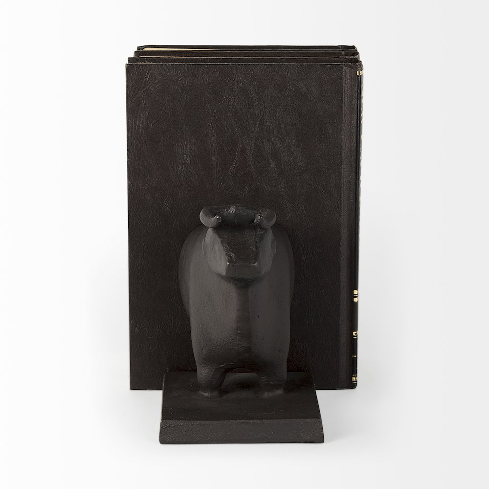 Taurus III (Set of 2) 9L x 4W Black Cast Aluminum Bull Bookends. Picture 2