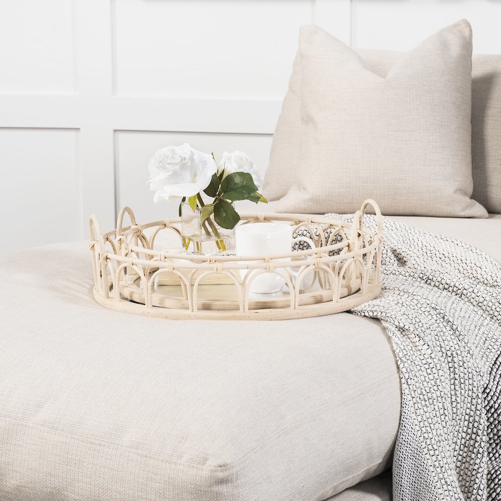 Leona (Set of 2) Natural Wicker Woven Mirrored Base Nesting Trays. Picture 9