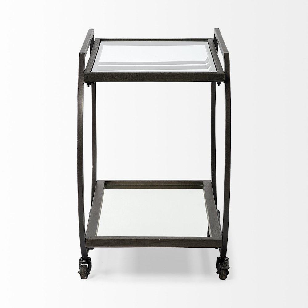 Chriselle Black Metal And Glass Two Tier Bar Cart. Picture 2