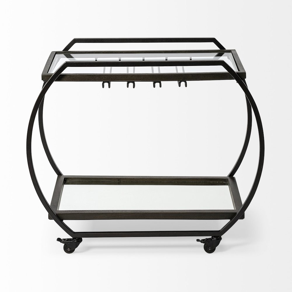 Chriselle Black Metal And Glass Two Tier Bar Cart. Picture 3