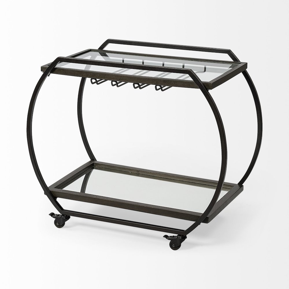 Chriselle Black Metal And Glass Two Tier Bar Cart. Picture 4