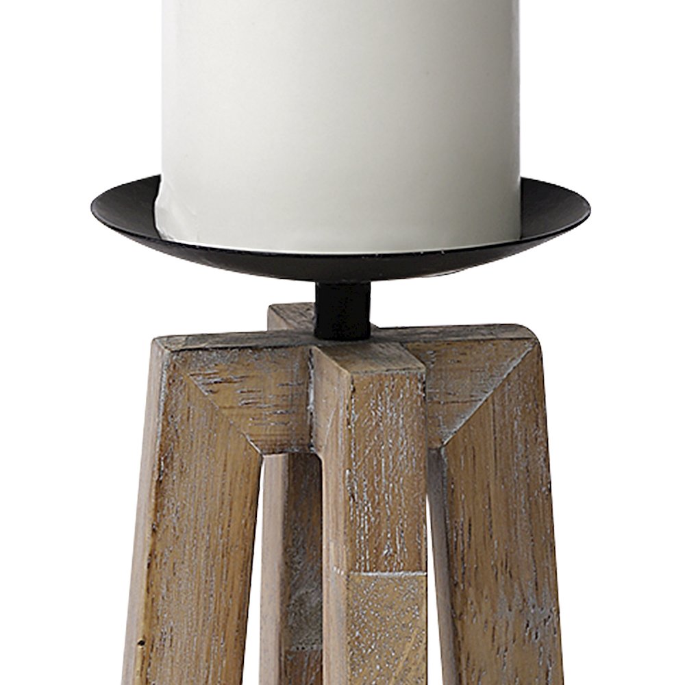 Astra Small Light Brown Wood Pedestal Base Table Candle Holder. Picture 3