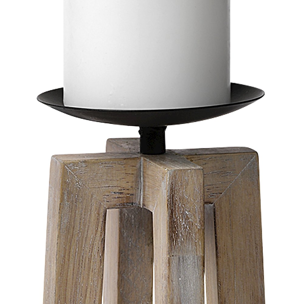 Astra Large Light Brown Wood Pedestal Base Table Candle Holder. Picture 3