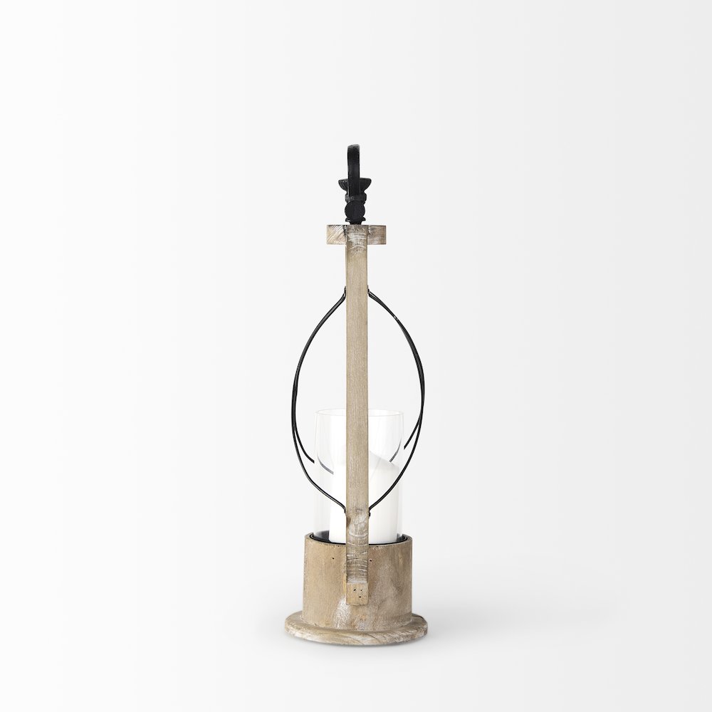 Zain I Small Brown Wooden Vintage Inspired Candle Holder Lantern. Picture 3