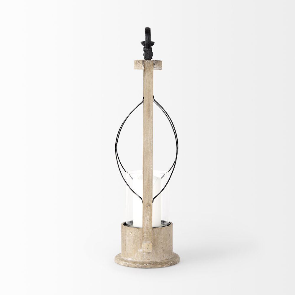 Zain II Large Brown Wooden Vintage Inspired Candle Holder Lantern. Picture 3