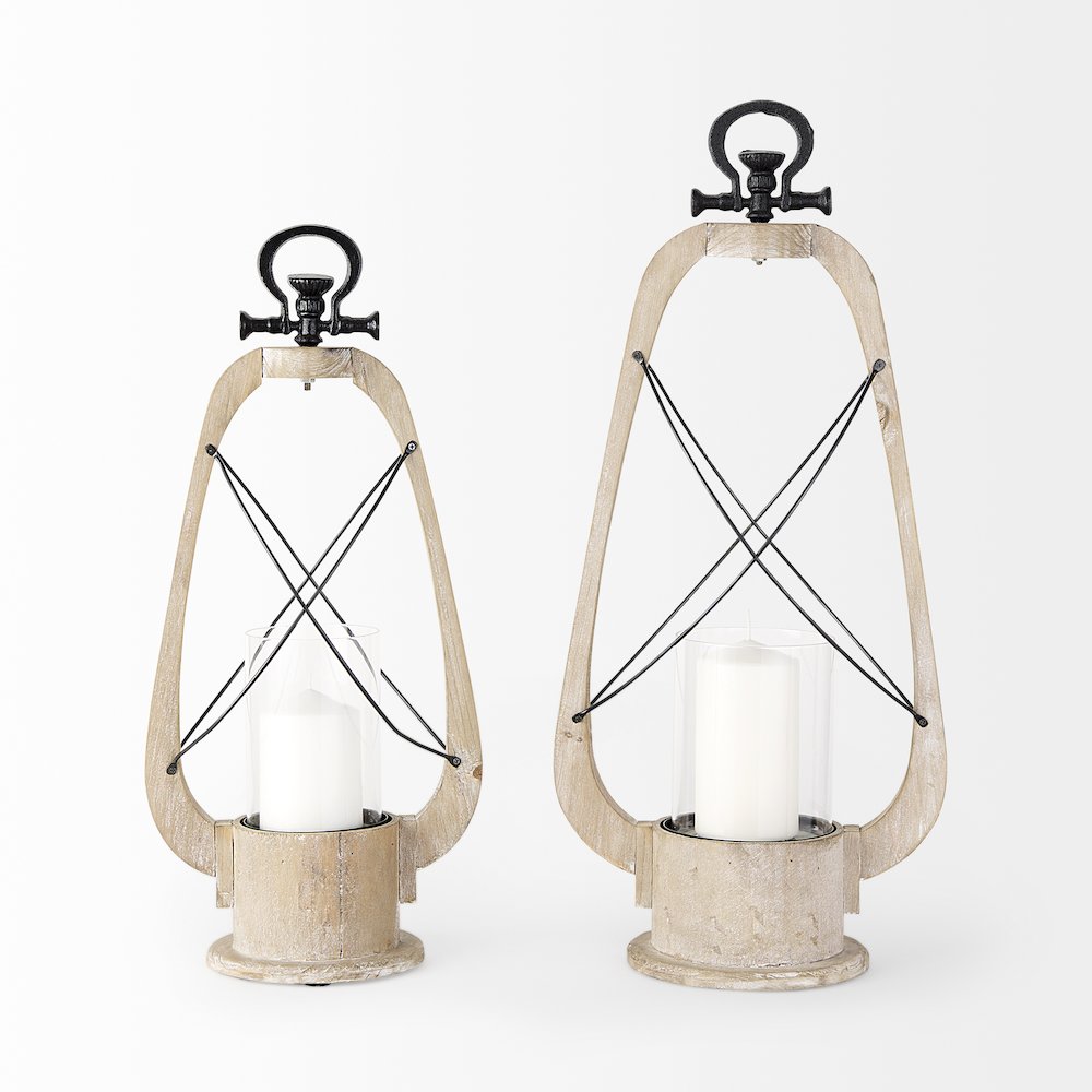 Zain II Large Brown Wooden Vintage Inspired Candle Holder Lantern. Picture 4