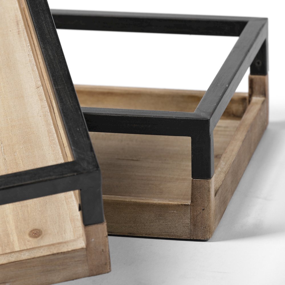 Ross Set of 2 Natural Wood W/ Black Metal Nesting Trays. Picture 4