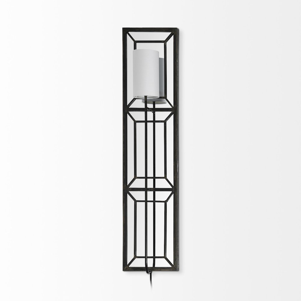 Noah 12.2x55 Black Metal w/White Fabric Shade Rectangular Wall Sconce. Picture 2
