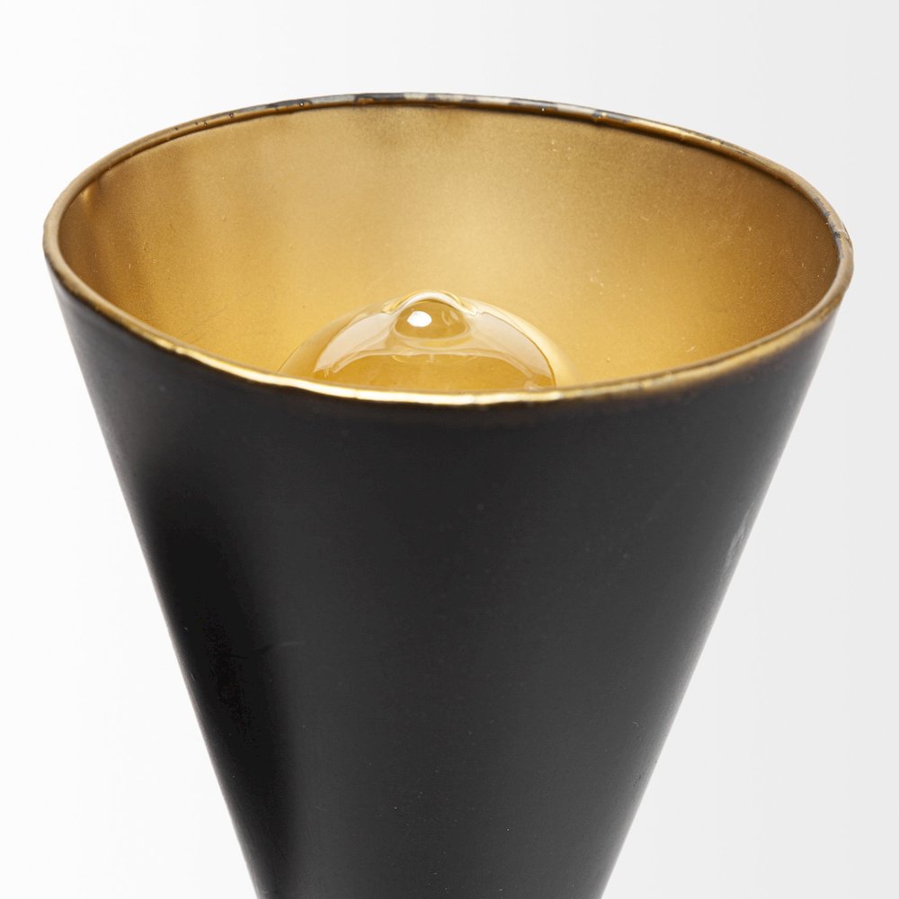 Eris II 7.3x12.6 Black Metal w/Gold Accent Double-Cone Wall Sconce. Picture 3