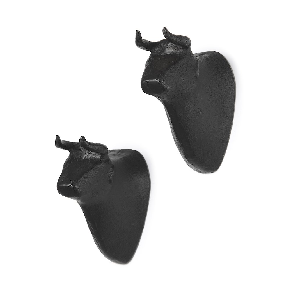 Taurus IV (Set of 2) Black Cast Aluminum Bull Wall Decor. Picture 1