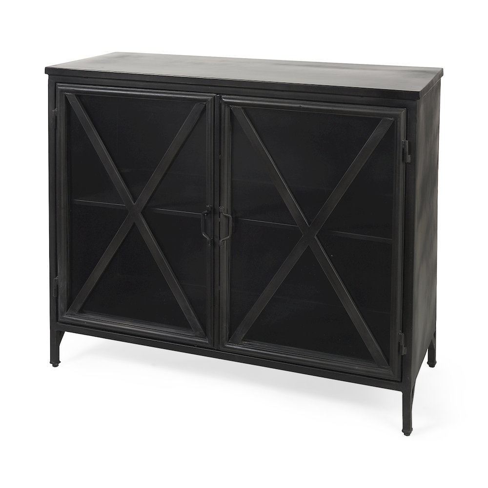 Poppy III 40L x 16W Black Metal With Glass Door Accent Cabinet. Picture 1