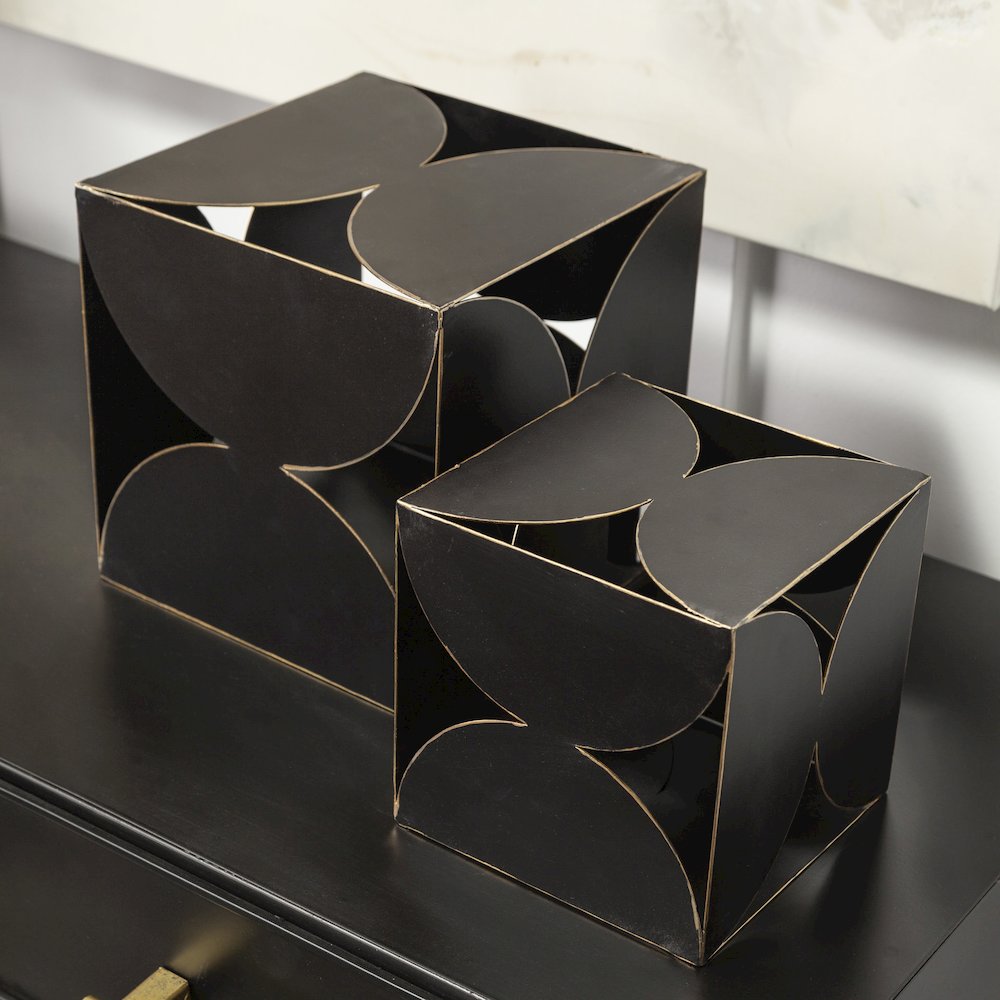 Darren (Small) 6L x 6W Black Metal Decorative Cube. Picture 2