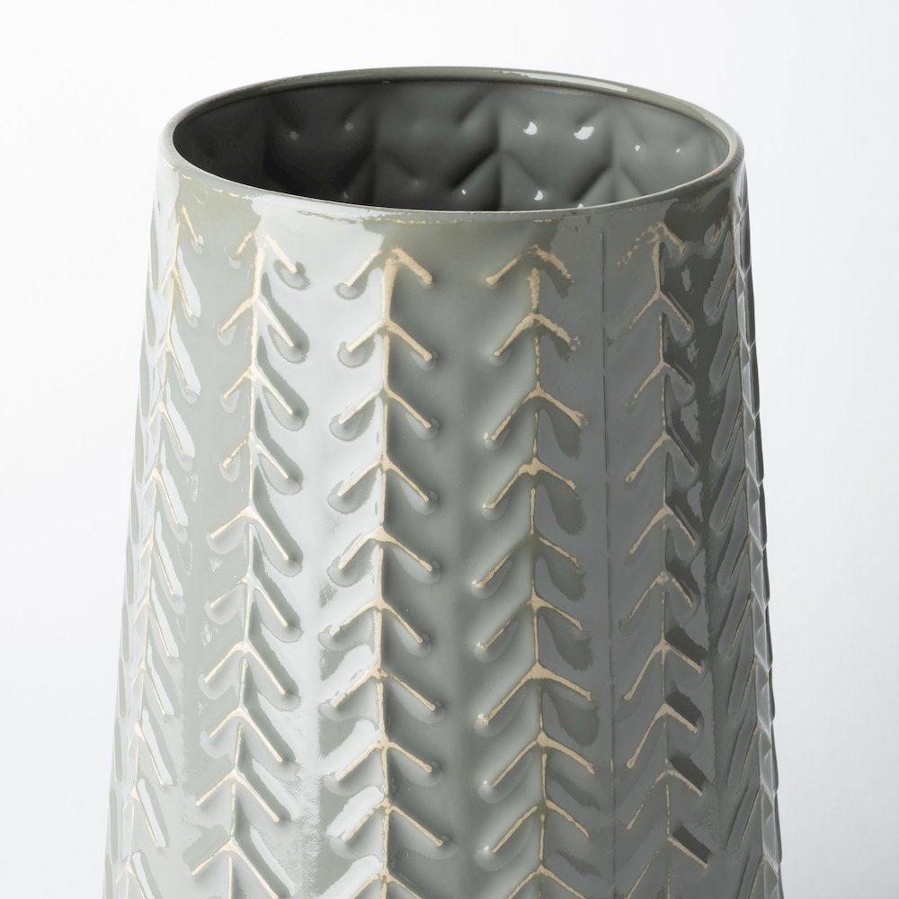 Gemma III Metal Glossy Green/Gray Chevron Vase. Picture 3