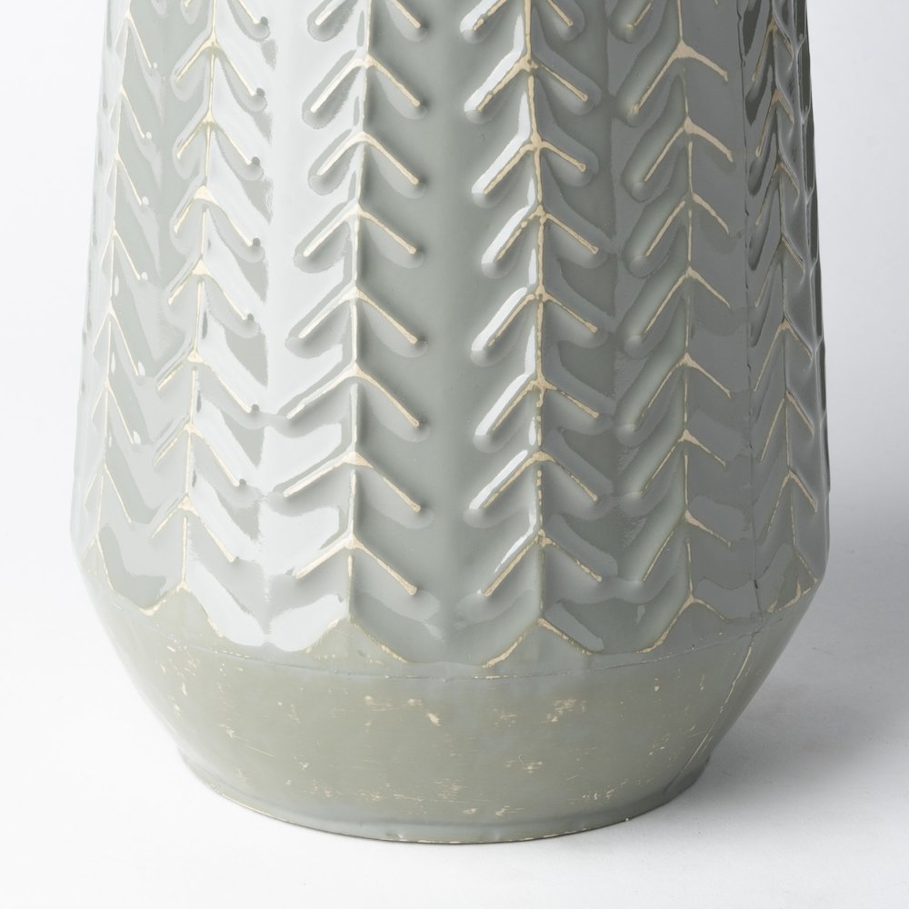 Gemma III Metal Glossy Green/Gray Chevron Vase. Picture 4
