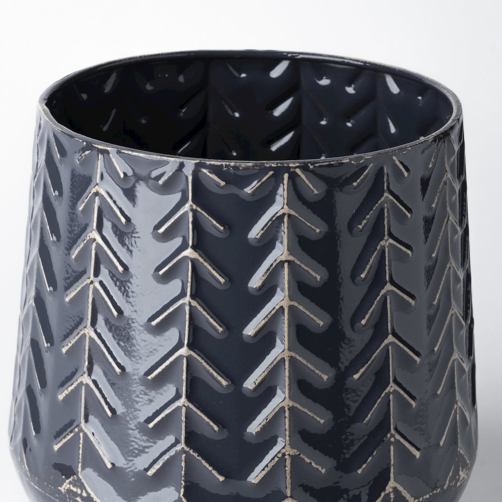 Gemma I Metal Glossy Dark Blue Chevron Vase. Picture 3
