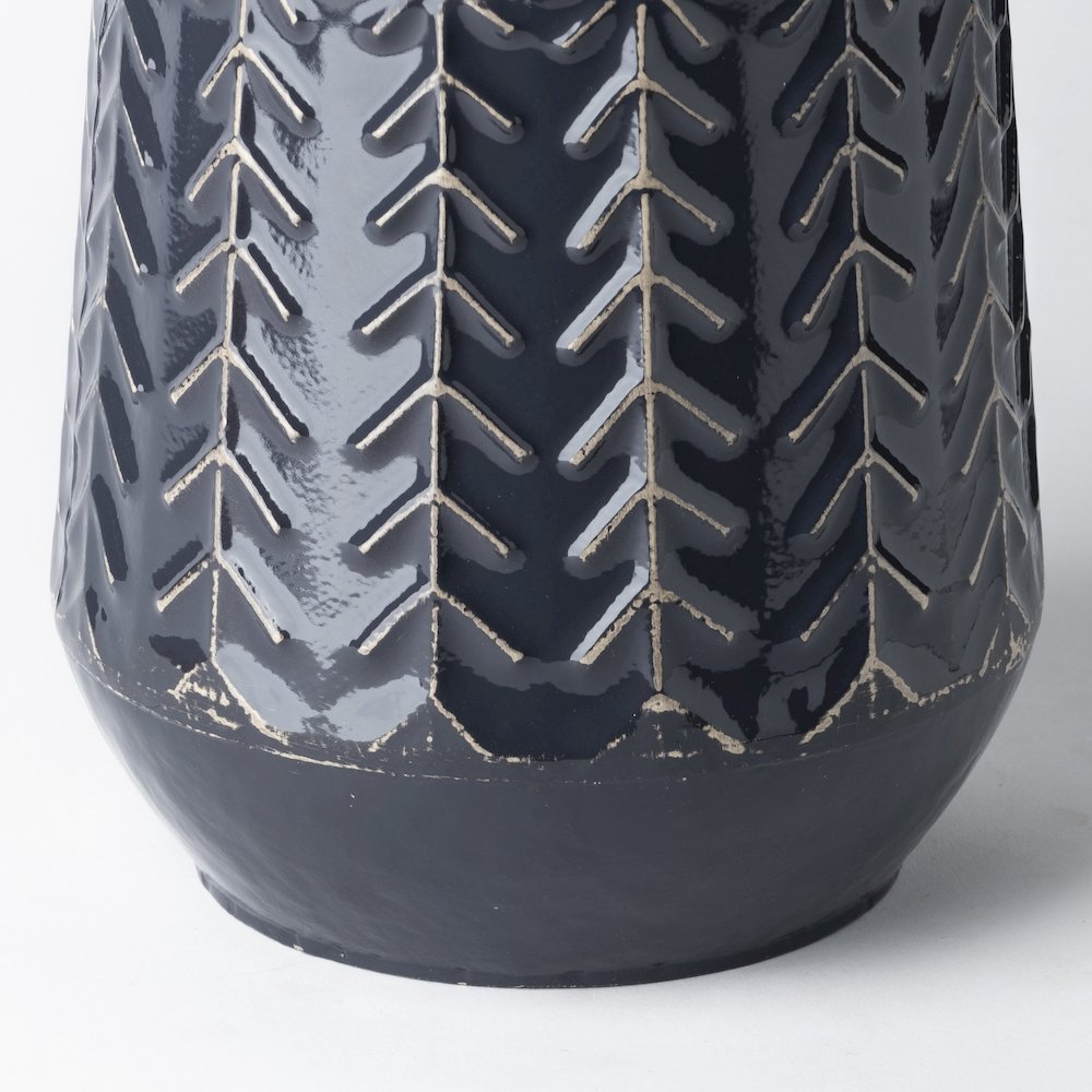 Gemma I Metal Glossy Dark Blue Chevron Vase. Picture 4