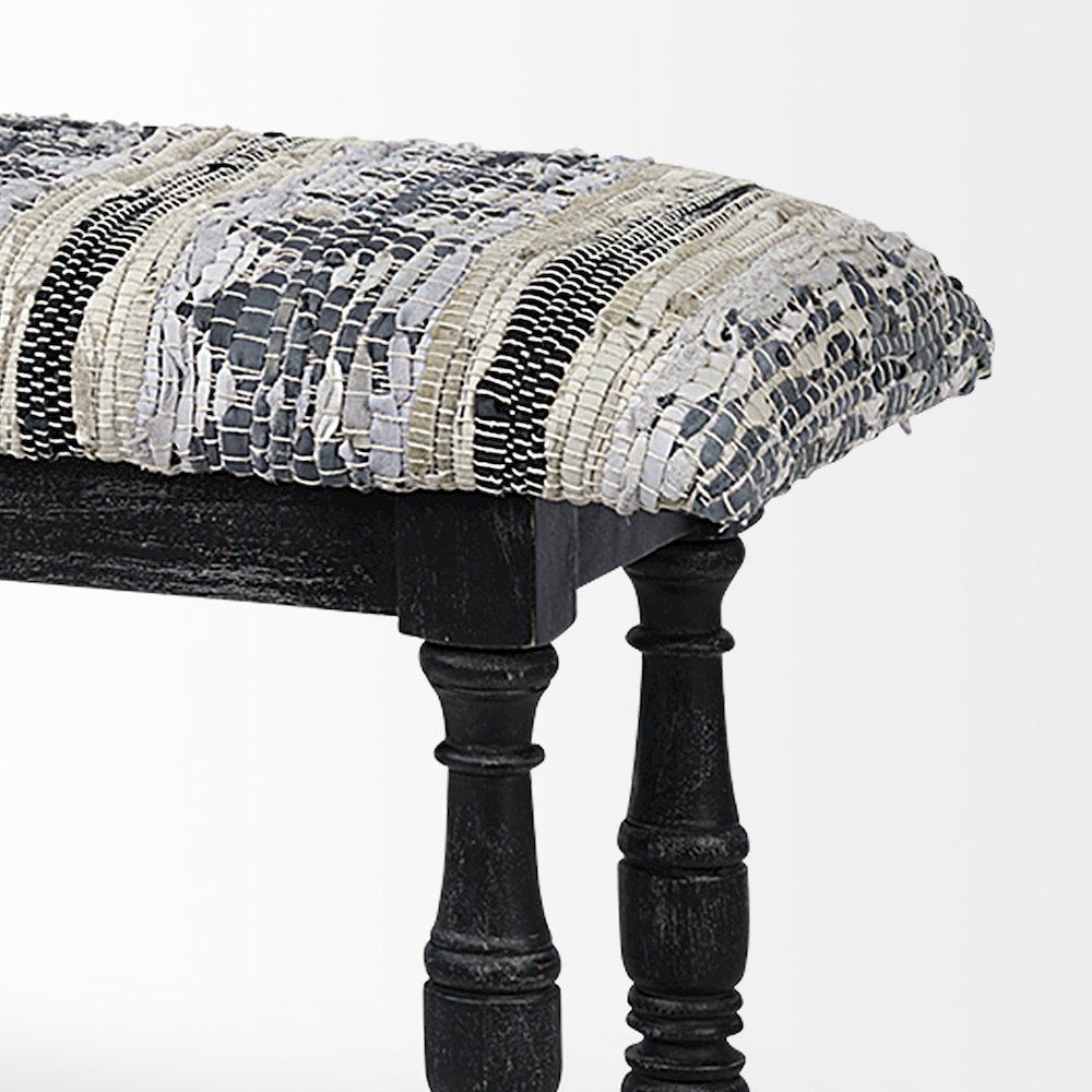 Denison II 56L x 15W Black Wood Base Woven-Leather Cushion Top Accent Bench. Picture 3