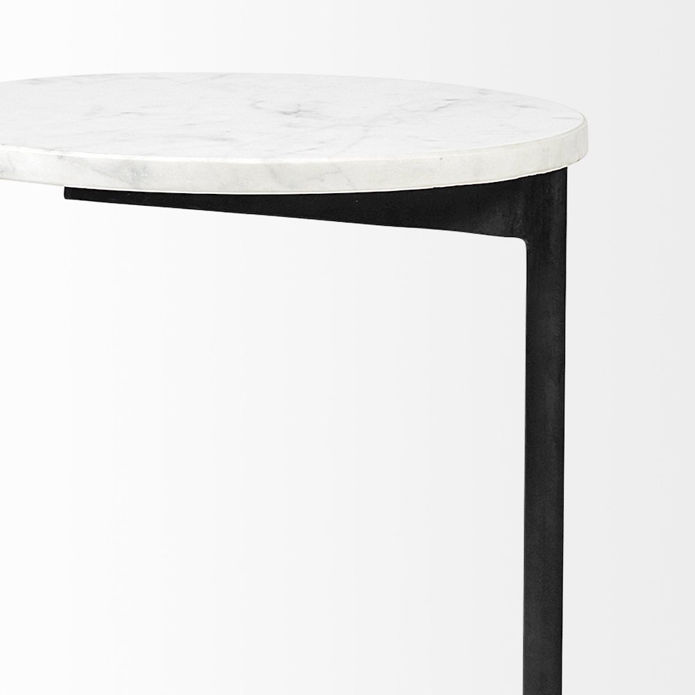 White Marble Round Top White w/ Black Metal Base Accent Table. Picture 6