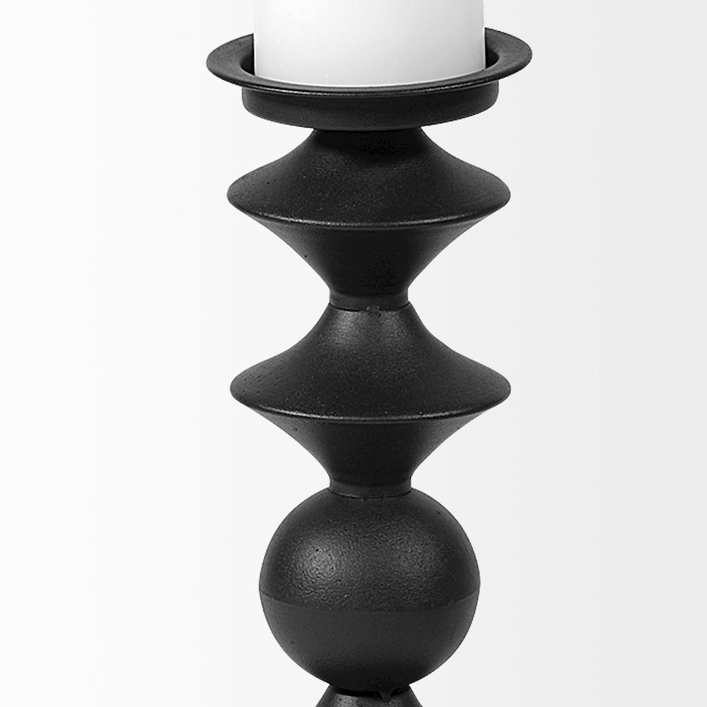 Candelero II Large Black Metal Grooved Table Candle Holder. Picture 4