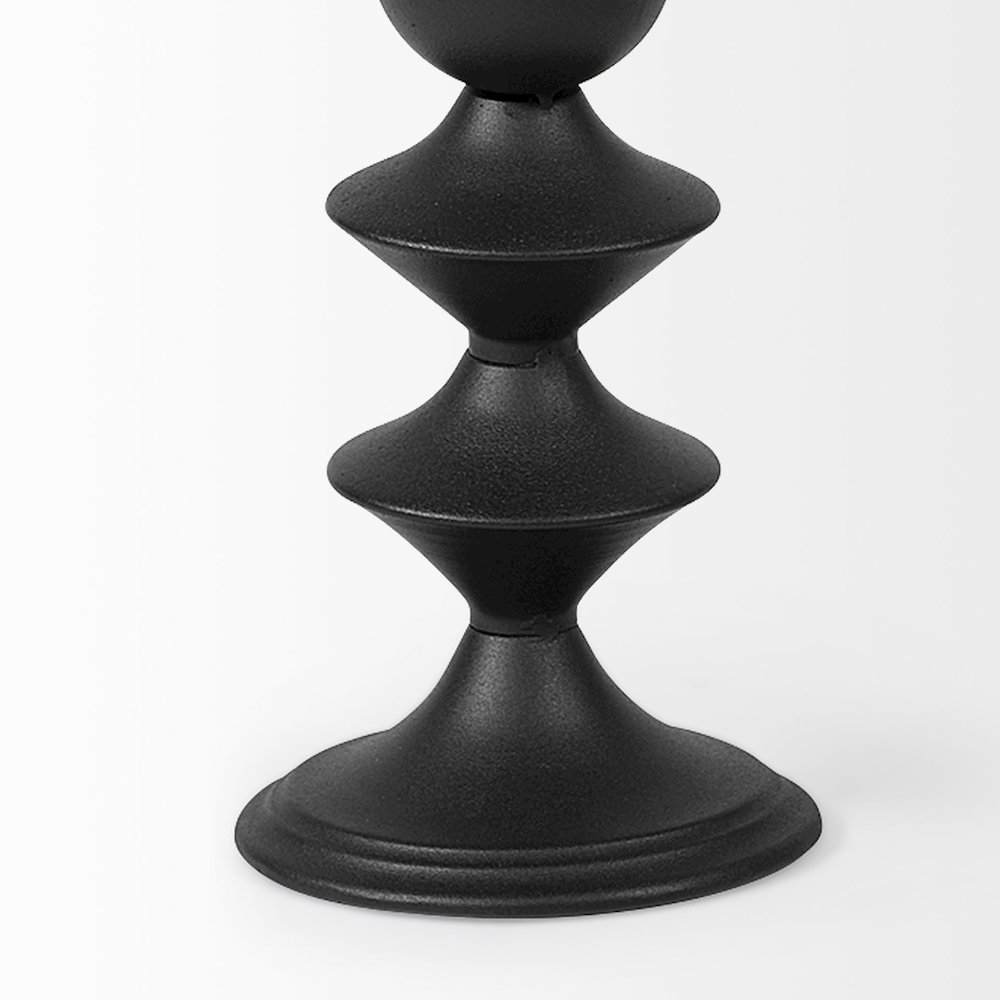 Candelero II Large Black Metal Grooved Table Candle Holder. Picture 5