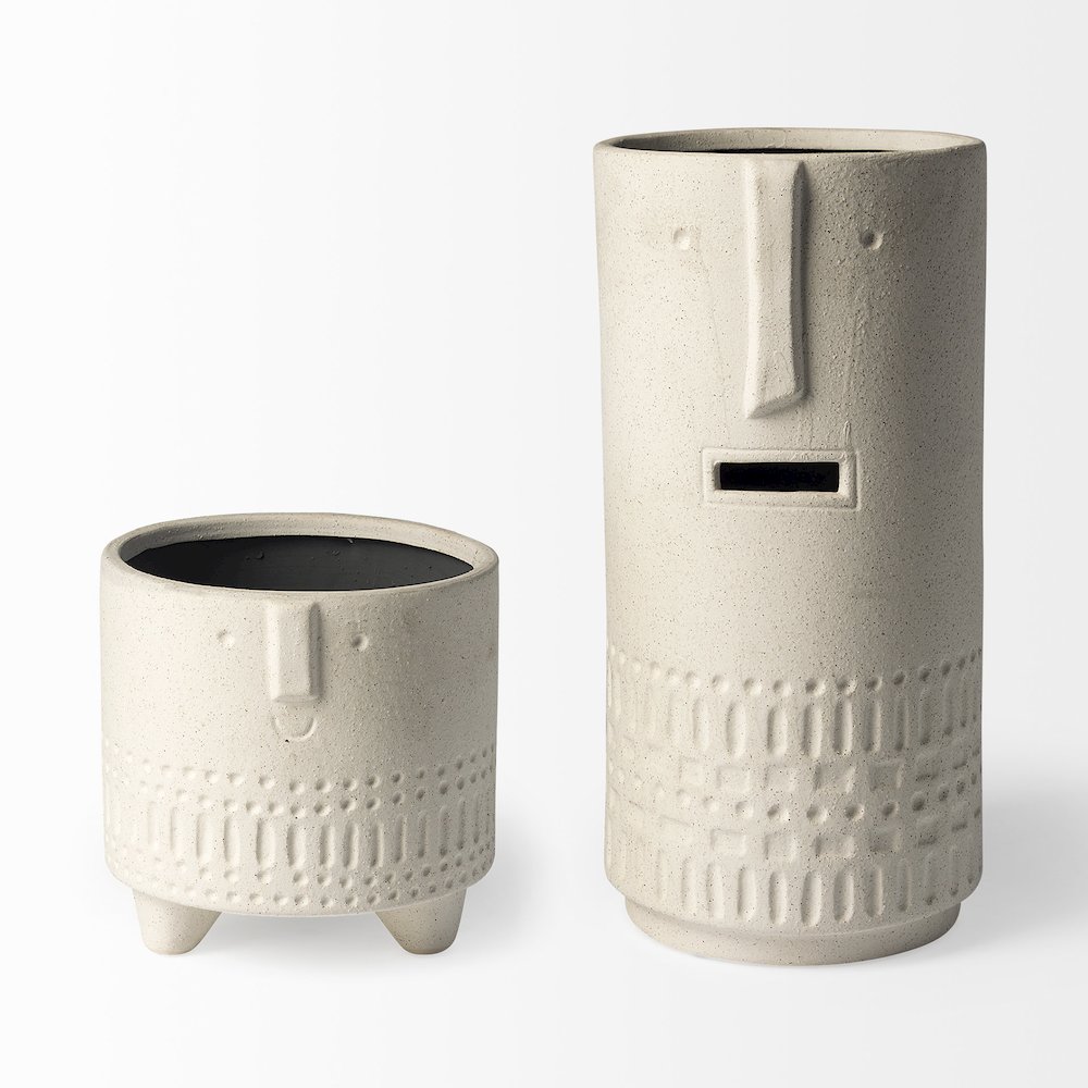 Jacob II Tall White Ceramic Smiling Face Vase. Picture 3