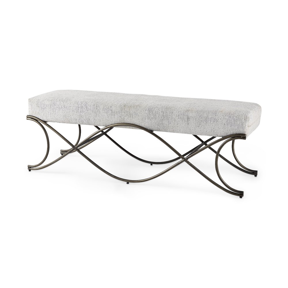 Ayla 55L x 17.6W x 18H Dark Gray Fabric Seat W/ Dark Nickel Metal Frame Bench. Picture 1