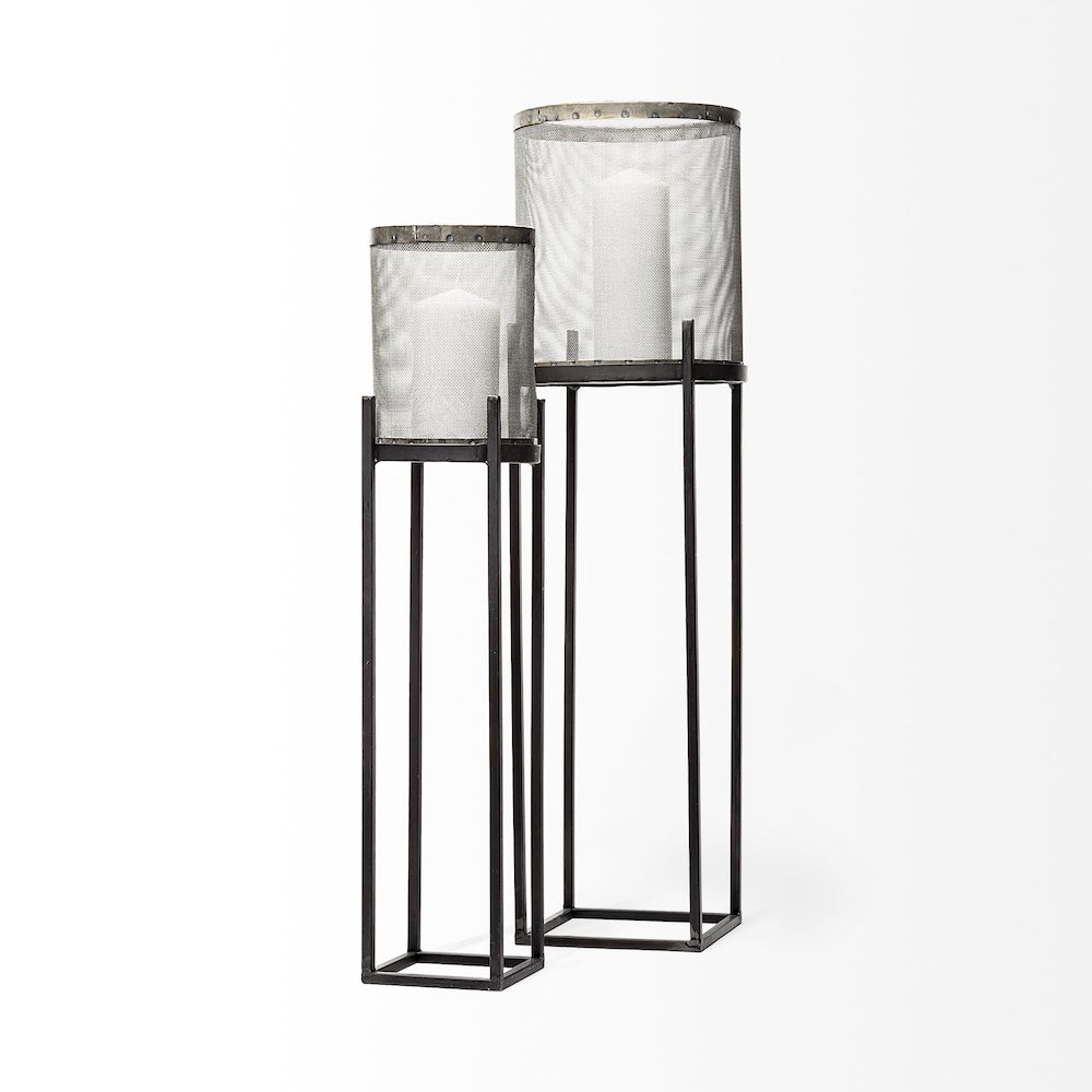 Steen Set of Two Black Meshed Metal Candle Holder Lanterns. Picture 2