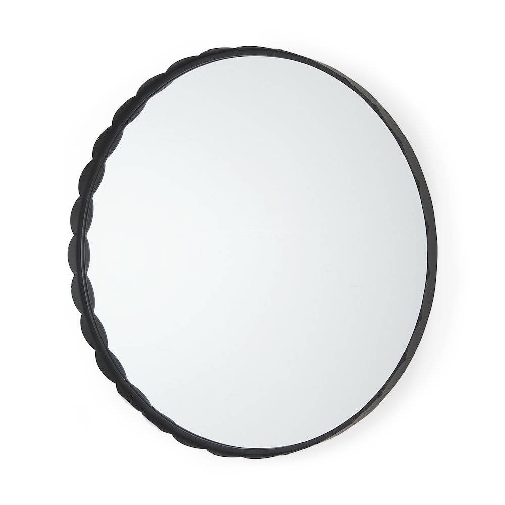 Adelaide 29.7"Black Metal Scallop Edge Round Mirror. Picture 1