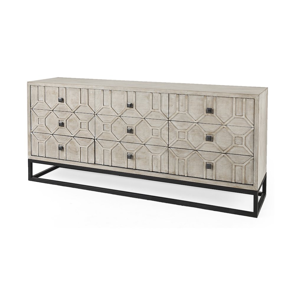 Genevieve II Light Brown Fir Veneer 9 Drawer Sideboard. Picture 1
