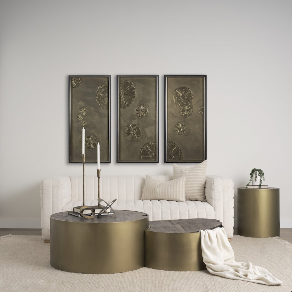 Eclipse Gold Metal Drum Base w/ Dark Brown Wood Top Nested Coffee Table. Picture 10