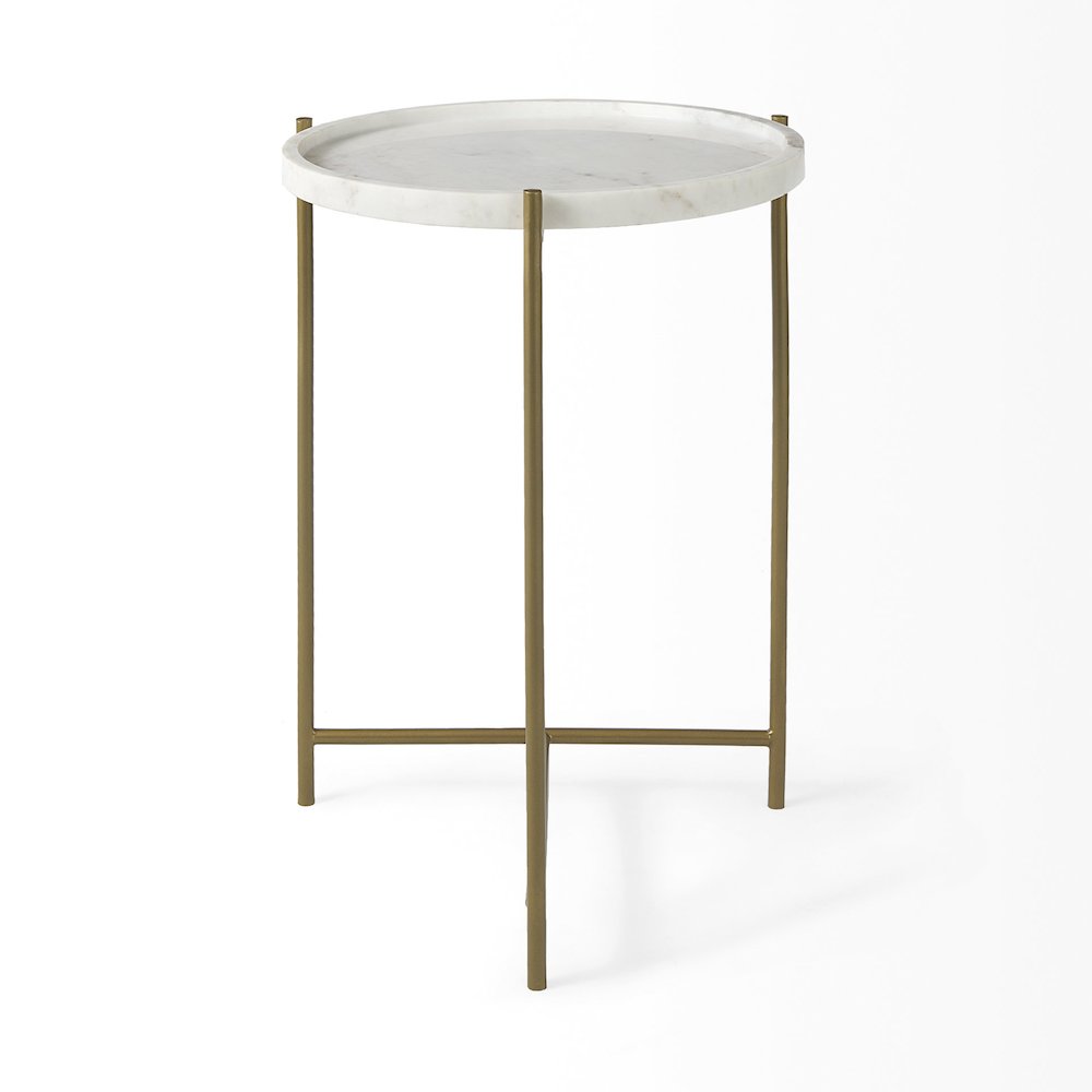Stella 17L x 17W White Round Marble Top W/Gold Base Accent Table. Picture 4