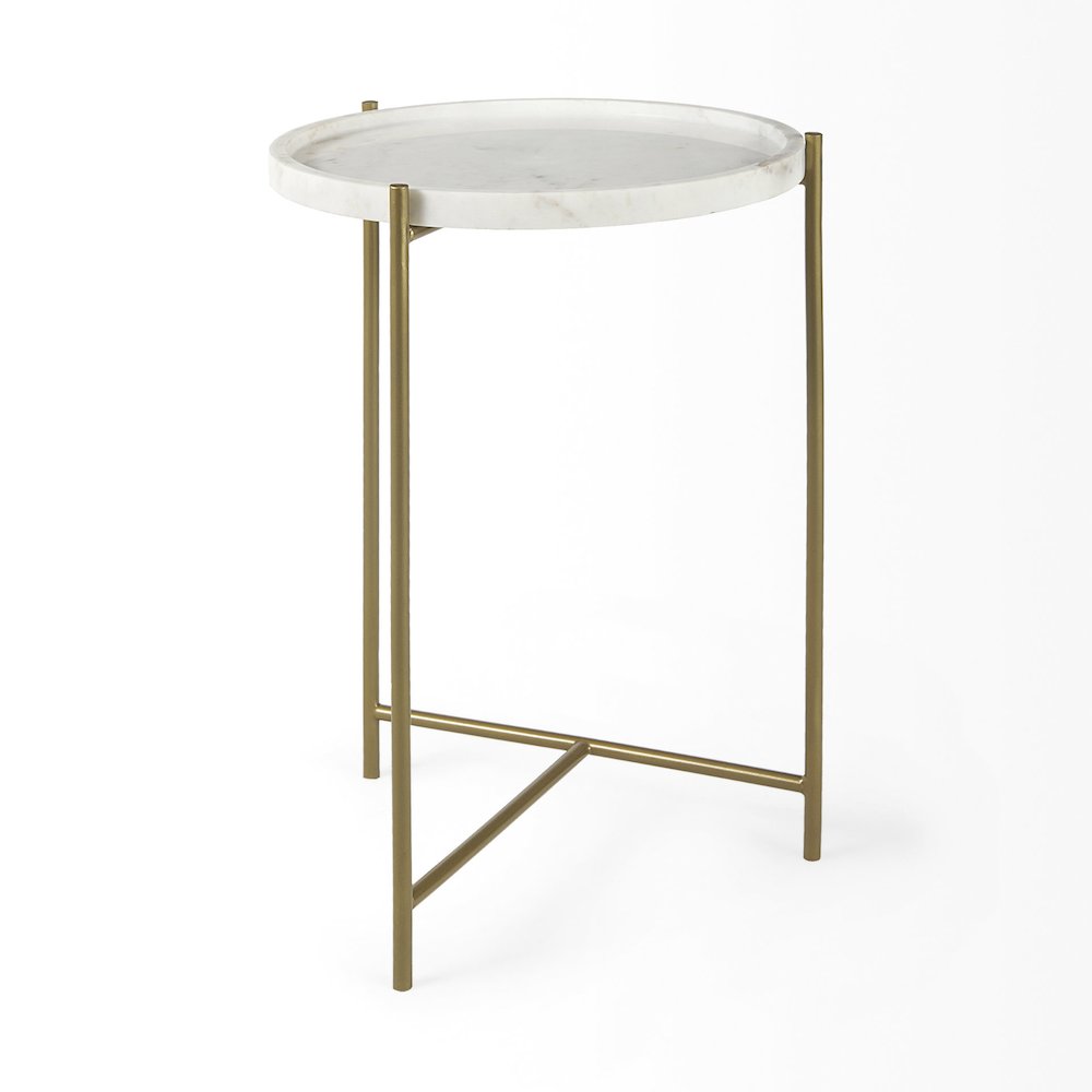 Stella 17L x 17W White Round Marble Top W/Gold Base Accent Table. Picture 5