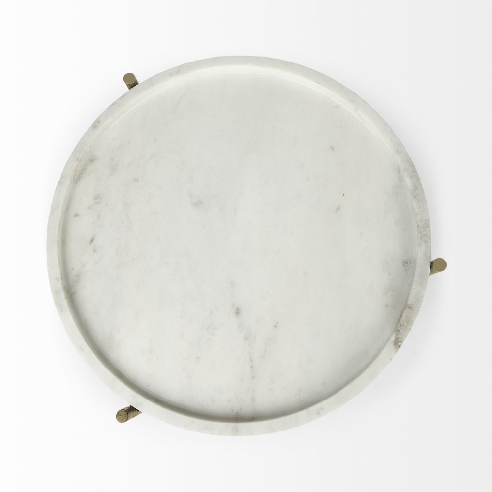 Stella 17L x 17W White Round Marble Top W/Gold Base Accent Table. Picture 6