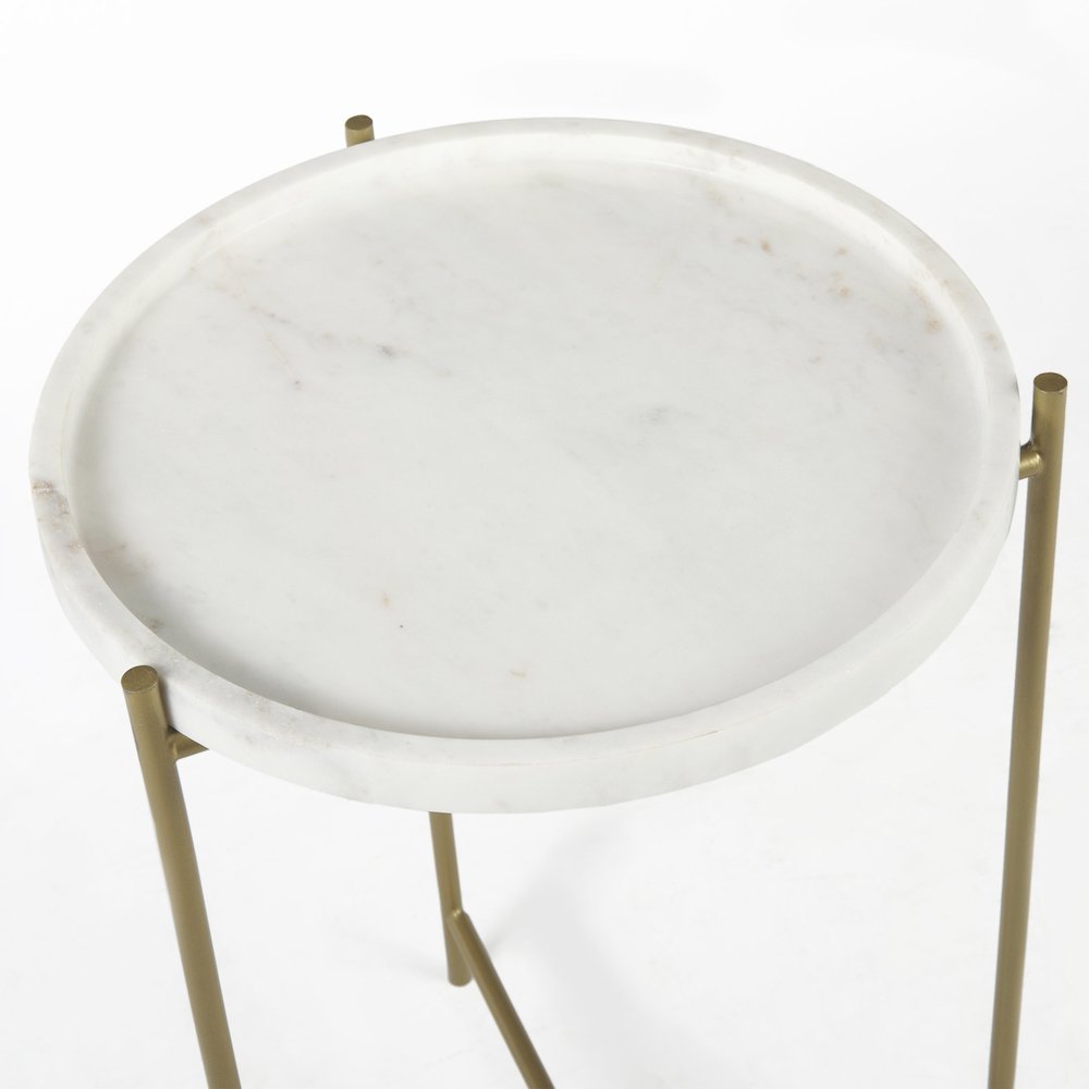 Stella 17L x 17W White Round Marble Top W/Gold Base Accent Table. Picture 7