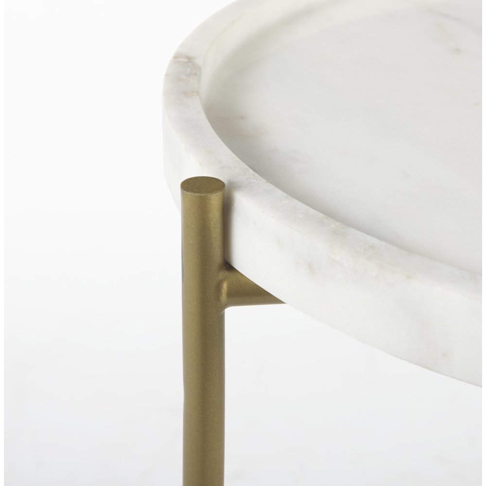 Stella 17L x 17W White Round Marble Top W/Gold Base Accent Table. Picture 8
