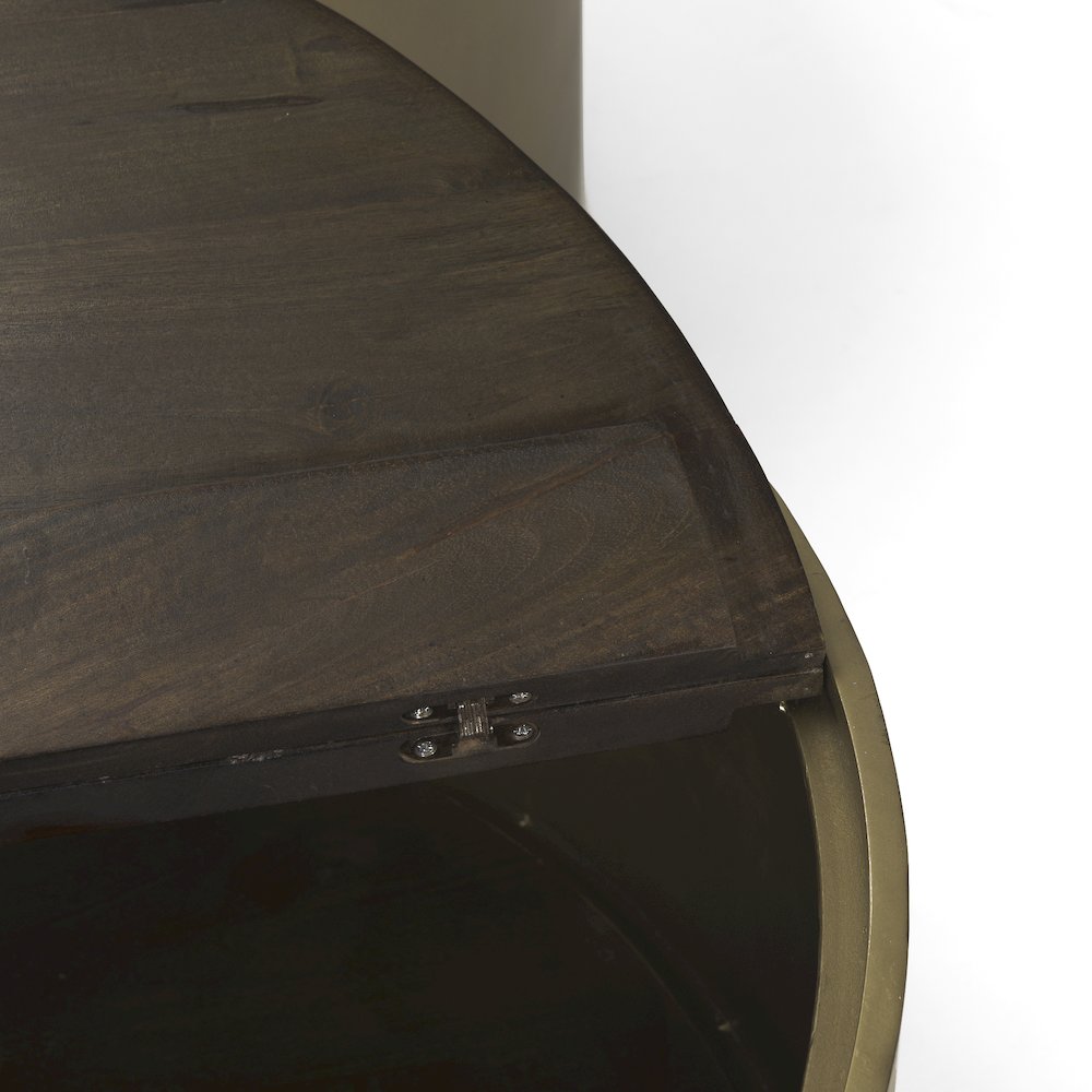 Eclipse Gold Metal Drum Base w/ Dark Brown Wood Top Nested Coffee Table. Picture 8