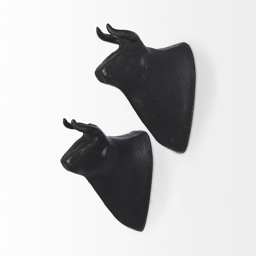 Taurus IV (Set of 2) Black Cast Aluminum Bull Wall Decor. Picture 2