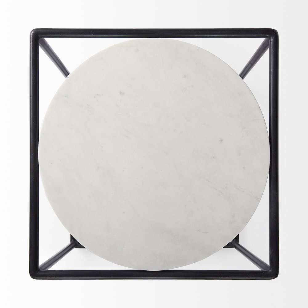 Austen 20L x 20W x 22H Round White Marble Top W/ Black Metal Frame Side Table. Picture 4