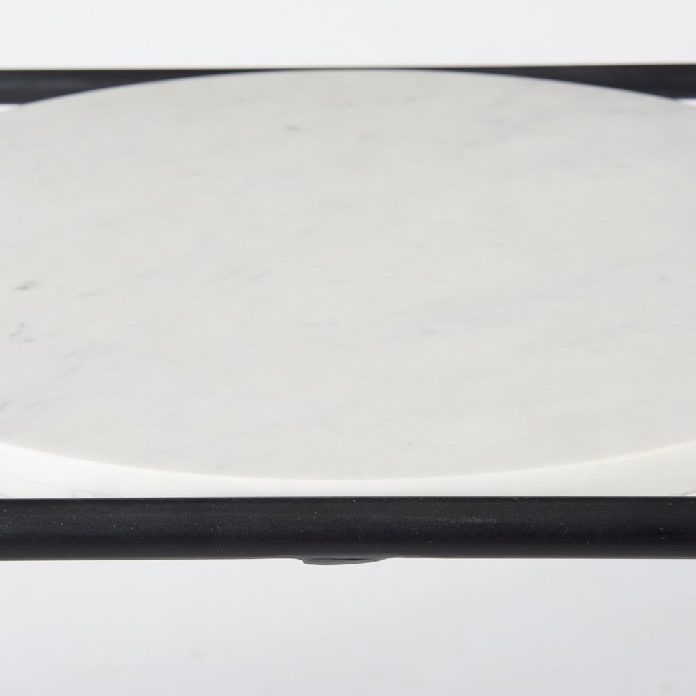 Austen 20L x 20W x 22H Round White Marble Top W/ Black Metal Frame Side Table. Picture 5
