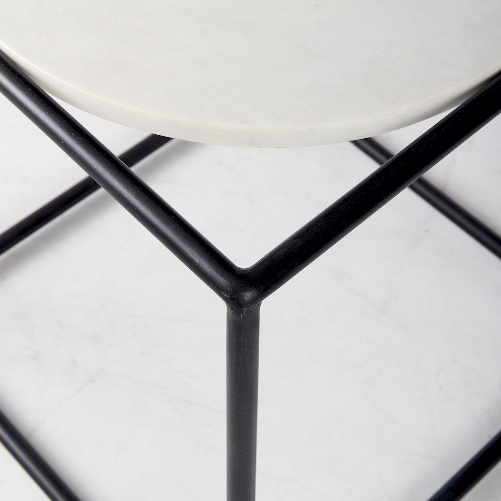 Austen 20L x 20W x 22H Round White Marble Top W/ Black Metal Frame Side Table. Picture 6
