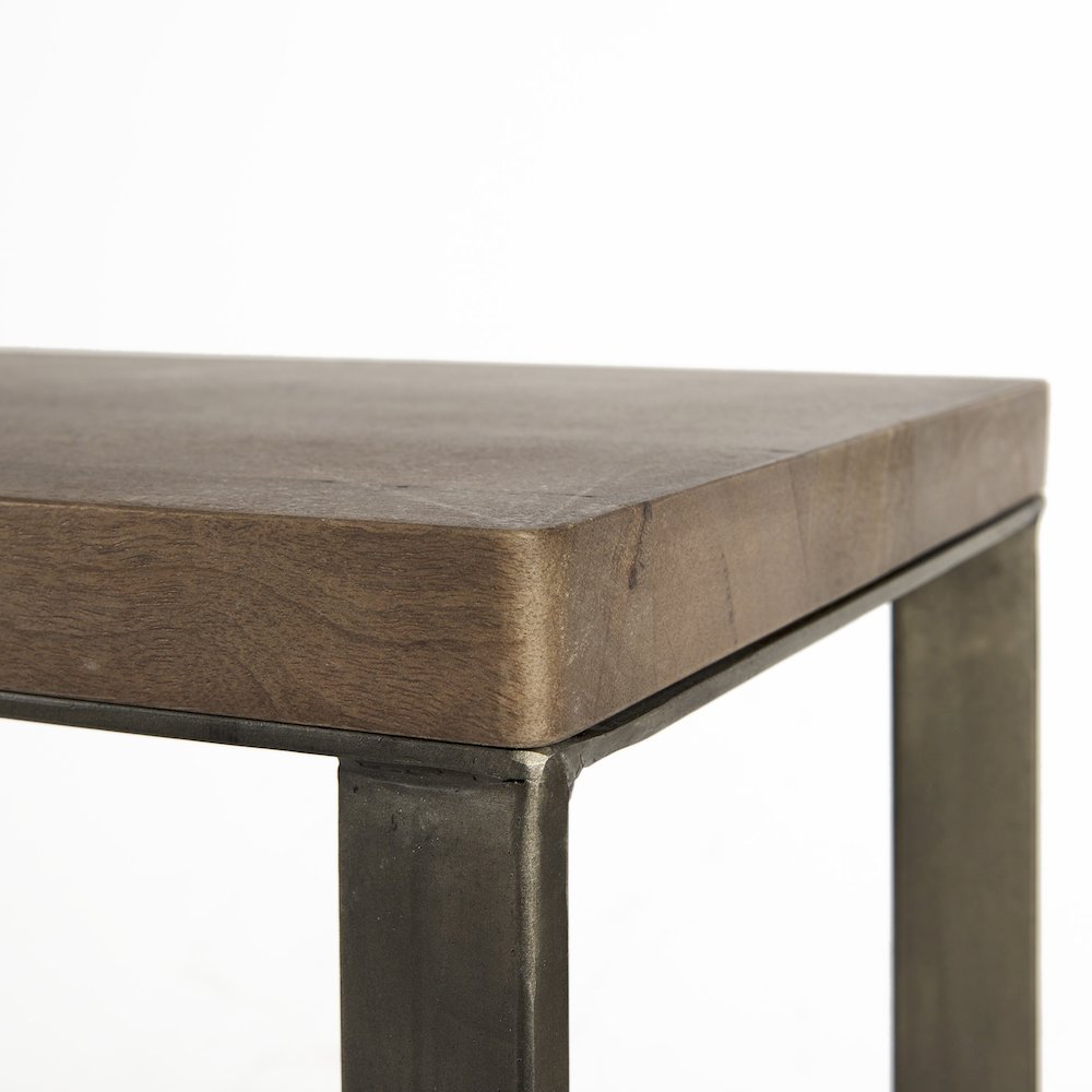 Faye 50L x 15W x 30H Medium Brown Wood W/Antique Nickel Metal Base Console Table. Picture 3