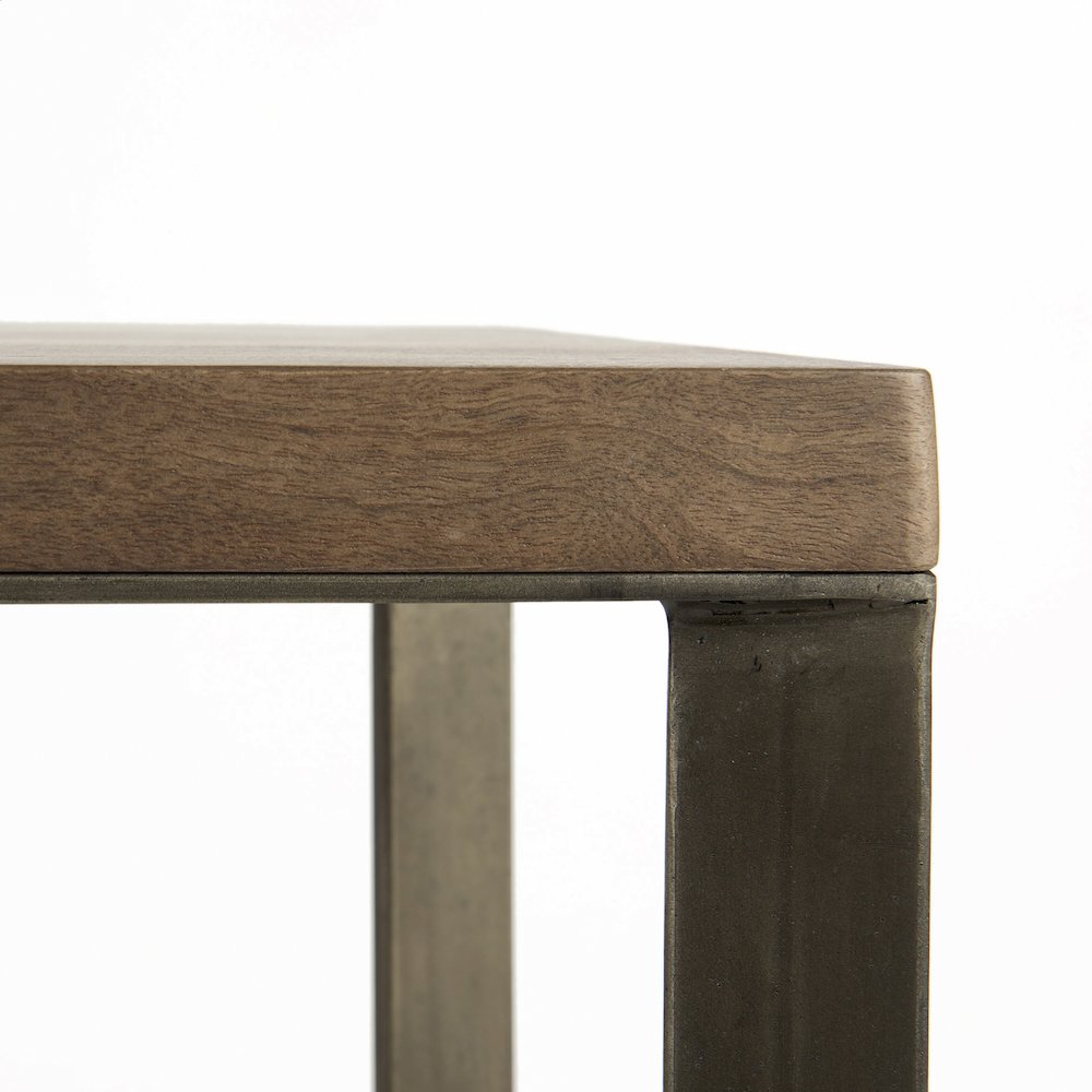 Faye 50L x 15W x 30H Medium Brown Wood W/Antique Nickel Metal Base Console Table. Picture 4