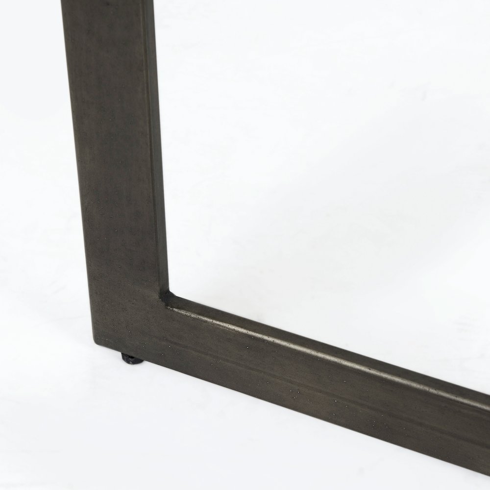 Faye 50L x 15W x 30H Medium Brown Wood W/Antique Nickel Metal Base Console Table. Picture 6