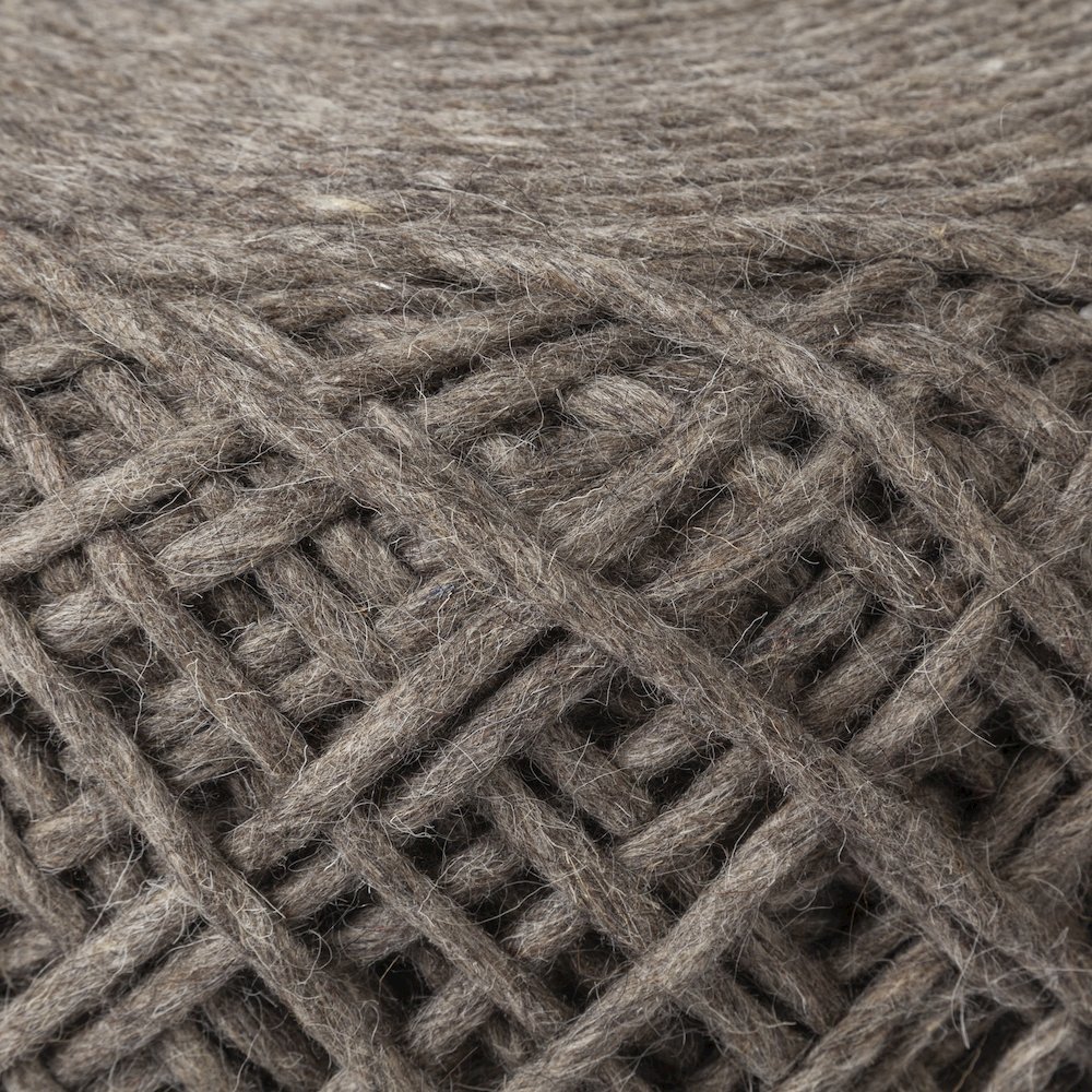 Allium Dark Brown Handwoven Wool Cylindrical Pouf. Picture 2