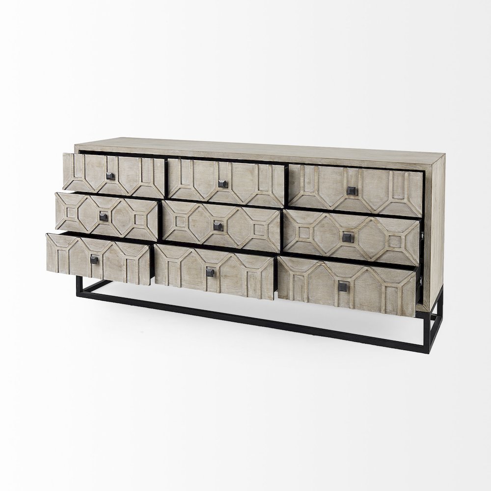 Genevieve II Light Brown Fir Veneer 9 Drawer Sideboard. Picture 4