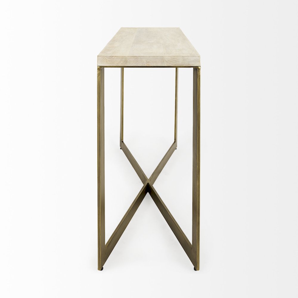 Faye 50L x 15W x 30H Barely Gray Finished Wood W/Gold Metal Base Console Table. Picture 3