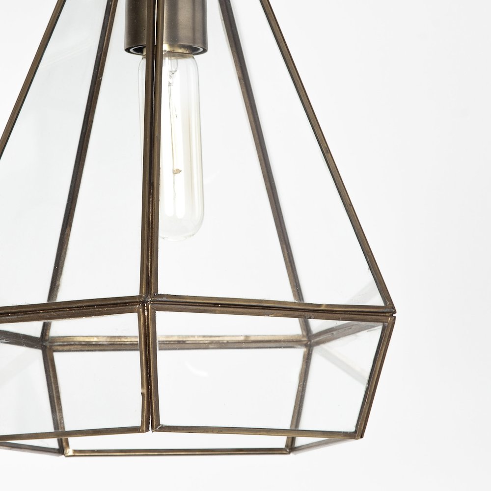 Prima 9.5x12.5 Gold Metal and Glass Pyramid Pendant Light. Picture 5