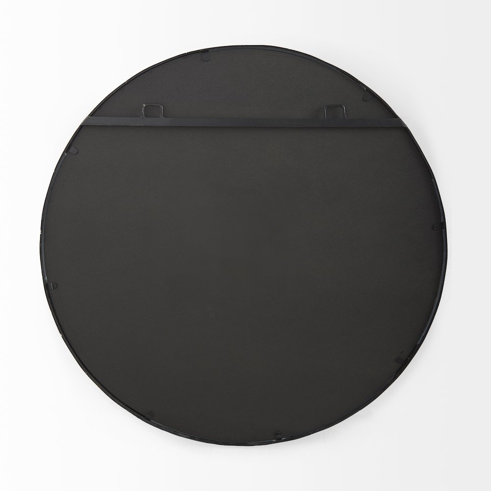 Adelaide 29.7"Black Metal Scallop Edge Round Mirror. Picture 4