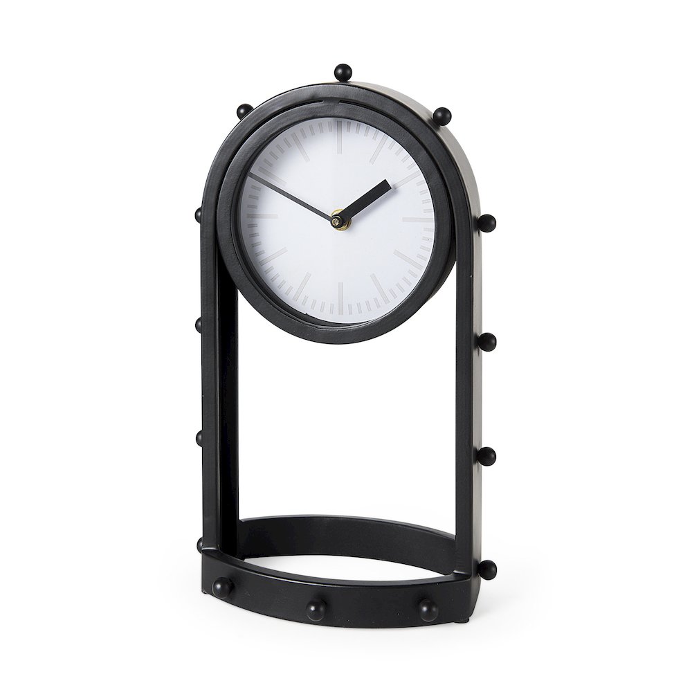 Marian 7.5L x 5.7W x 13.0H Black Studded  Table Clock. Picture 1