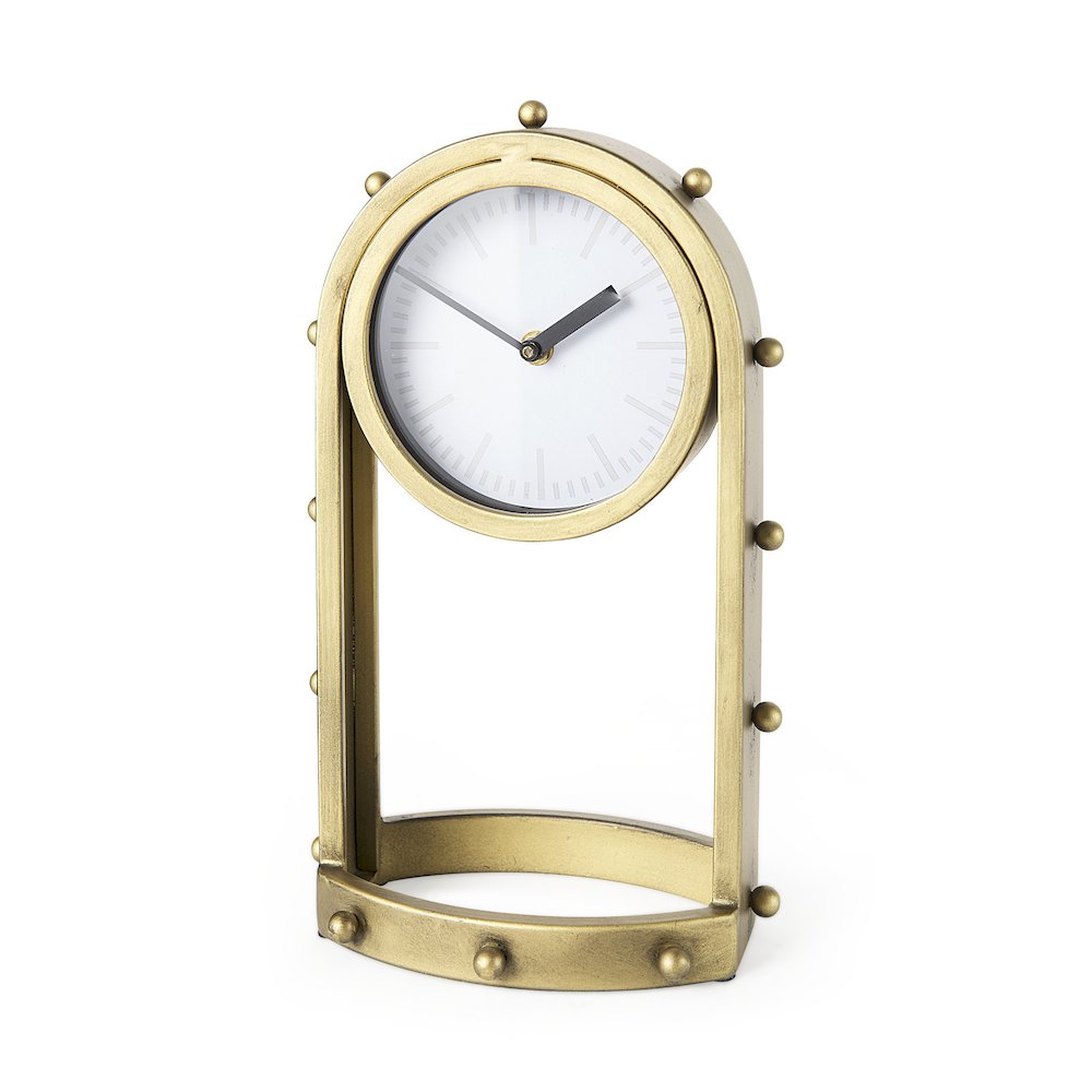 Marian 7.5L x 5.7W x 13.0H Gold Studded Table Clock. Picture 1